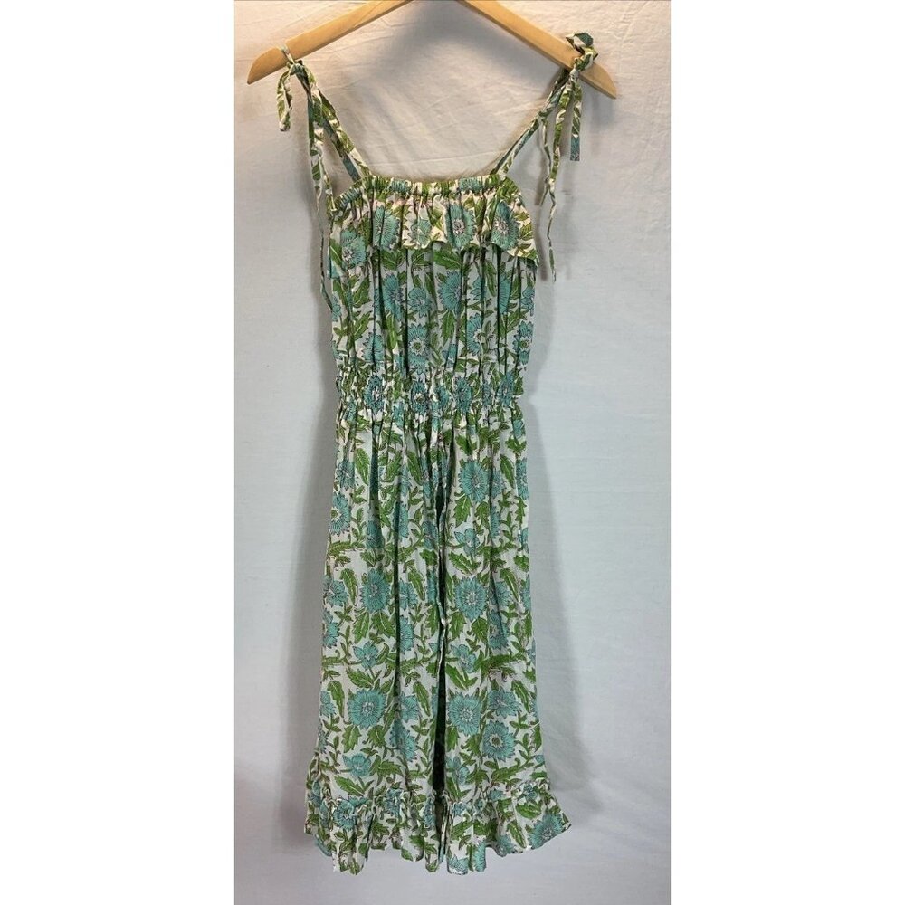 Mary Marshmallow Floral Midi sun‎ Dress square neck Size XS Green Cottagecore